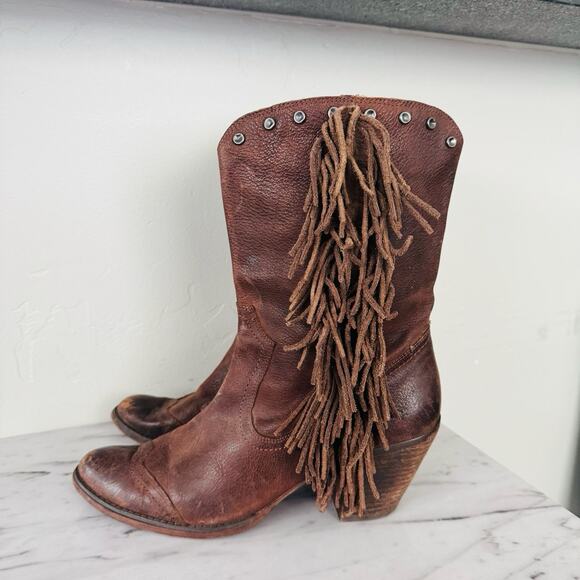Diego Luxury Brown Leather Fringe Sides Western Boots Women’s Size 9 - Picture 1 of 10